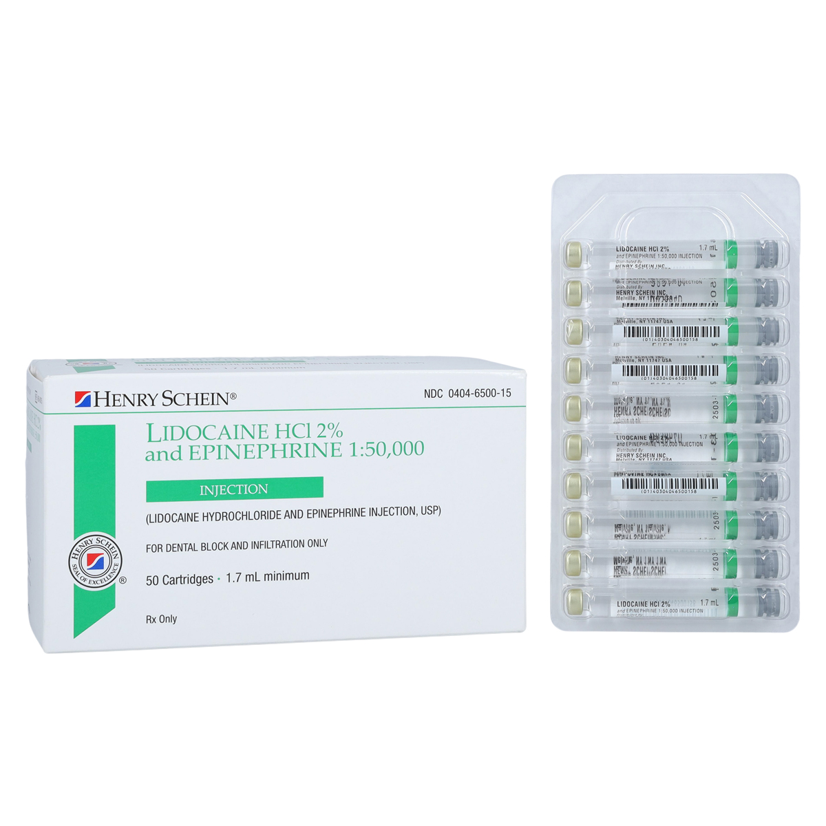 Lidocaine HCl 2% Epinephrine 1:50,000 1.7 mL 50/Bx